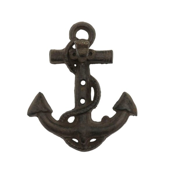 Rustic Cast Iron ANCHOR Wall Mount Hook NAUTICAL Decor Vintage - Missing Bell - Picture 1 of 10